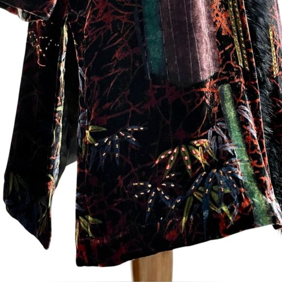 Chico's Vintage 90s Faux Fur Trim Beaded Geisha Silk Velvet Kimono Duster Size M - Picture 10 of 15